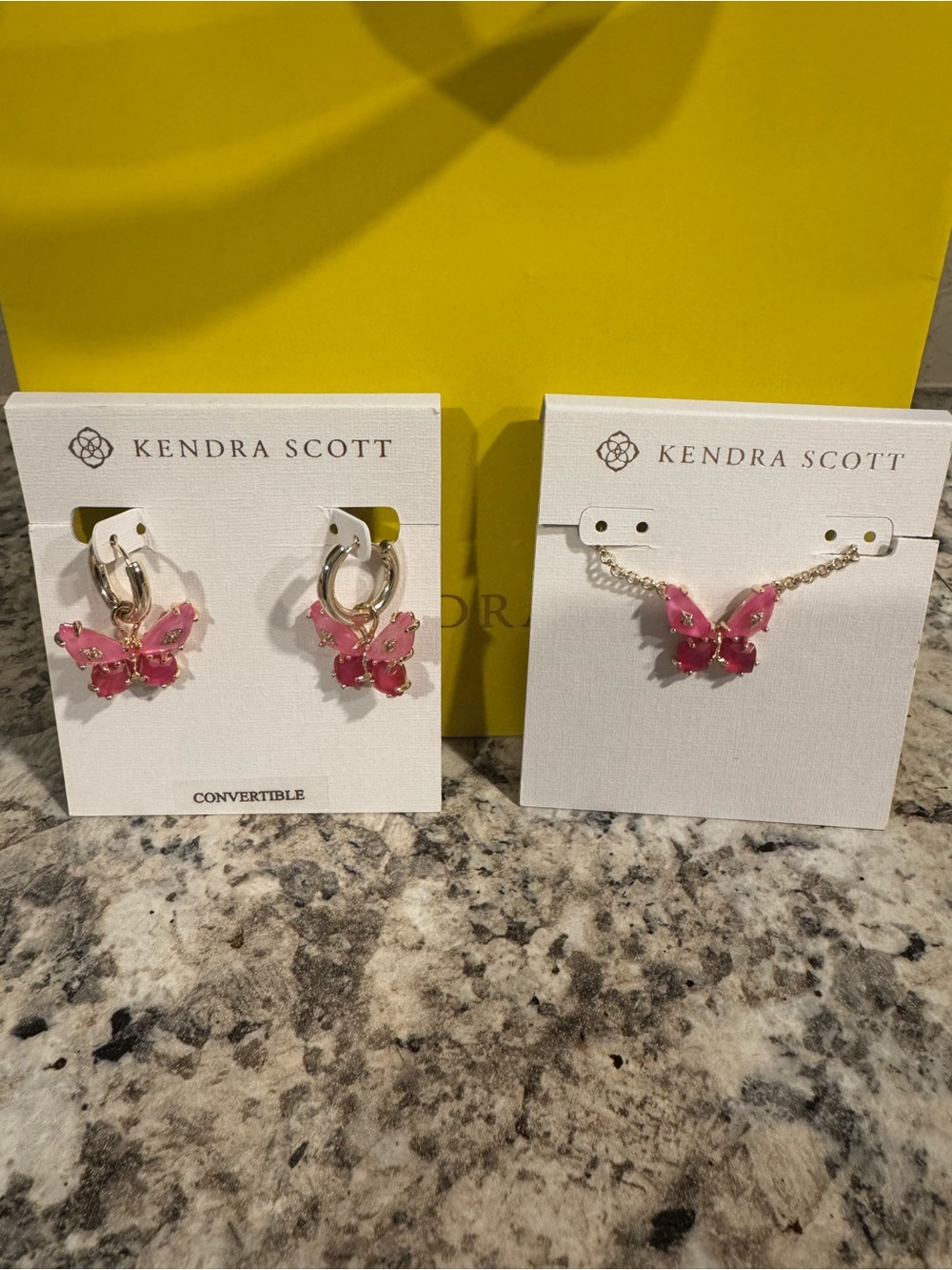 Kendra Scott Pink Butterfly Necklace & Convertible Hoop Earrings NWT